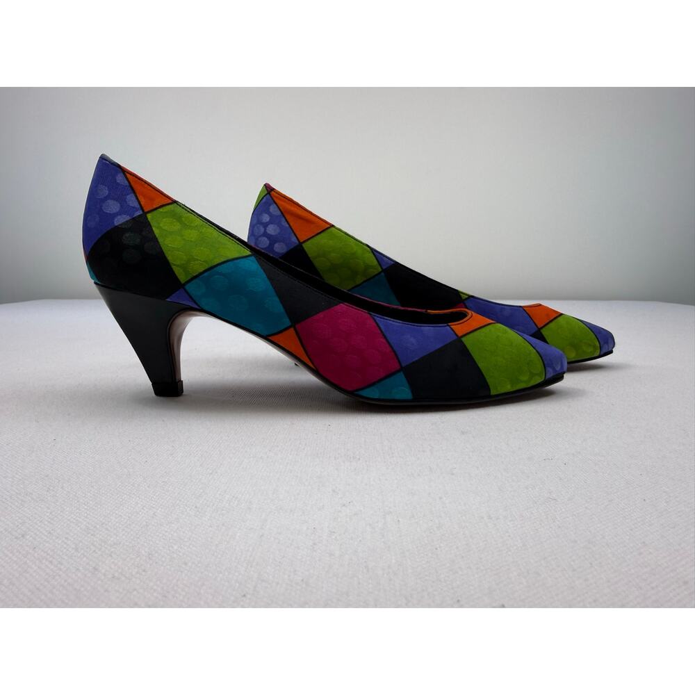Vintage 90s Life Stride Color Block Stained Glass Heels Art To Wear Size 7 Union - Picture 3 of 9